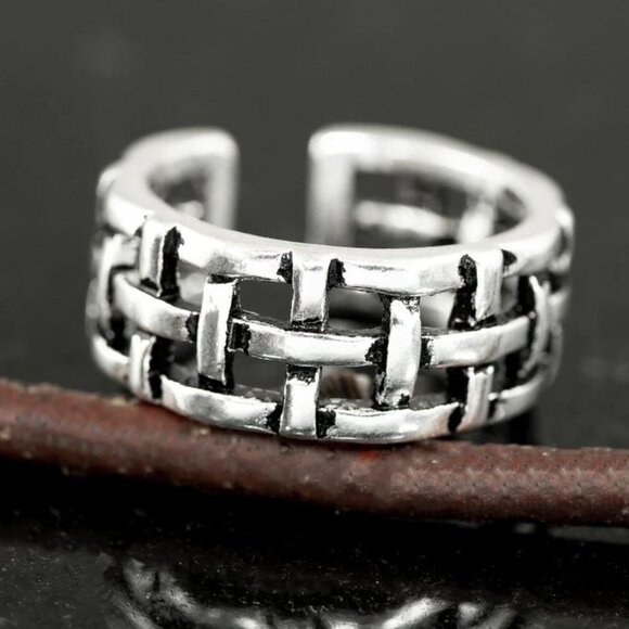 🌸VINTAGE NET ANTIQUE SILVER RESIZABLE HIPHOP PUNK RINGS FOR WOMAN & MAN, K488 - Picture 4 of 7